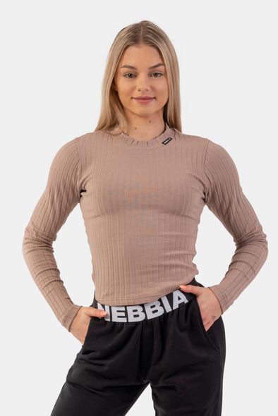 Рашгард NEBBIA Organic Cotton Ribbed Long Sleeve Top 415 Brown, XS, Brown