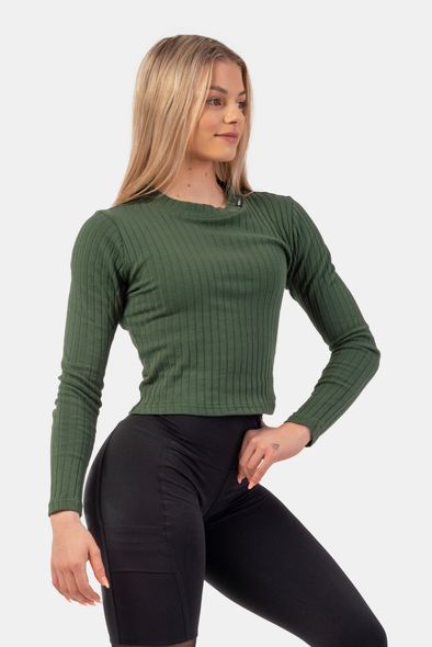 Рашгард NEBBIA Organic Cotton Ribbed Long Sleeve Top 415 Dark Green, XS, Dark Green