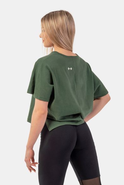 Футболка NEBBIA Organic Cotton Loose Fit The Minimalist Crop Top 417 Dark Green, XS/S, Dark Green
