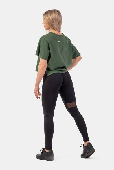 Футболка NEBBIA Organic Cotton Loose Fit The Minimalist Crop Top 417 Dark Green, XS/S, Dark Green