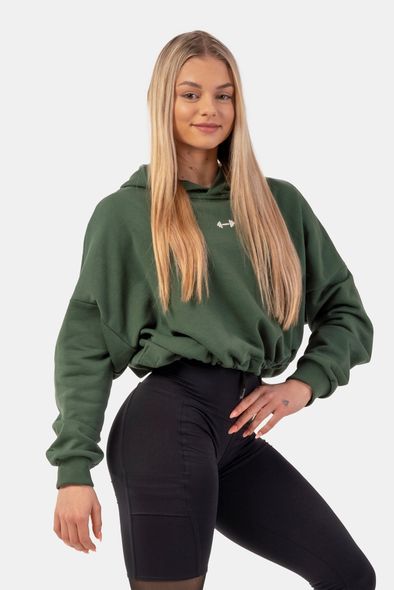 Худі NEBBIA Loose Fit Crop Hoodie Iconic 421 Dark Green, XS/S, Dark Green